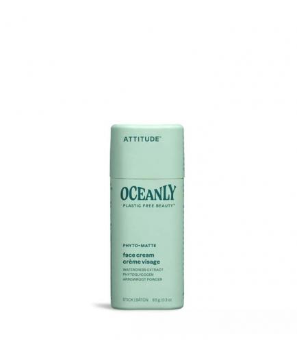 Attitude - Crema facial matificante sólida para pieles mixtas mini Oceanly - Extracto de berro, fitoglucógeno y extracto de arruruz