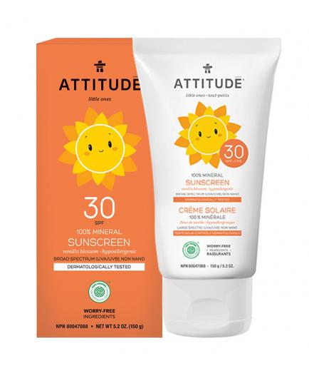 Attitude - Protector solar 100% Mineral para niños SPF 30 - Flor de vainilla 150gr