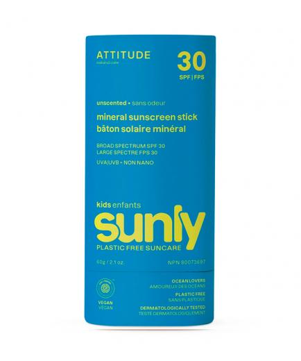 Attitude - Protector solar en barra para niños SPF30 UVB + UVA -  Sin fragancia