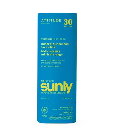 Attitude - Protector solar facial en barra para niños SPF30 UVB + UVA -  Sin fragancia
