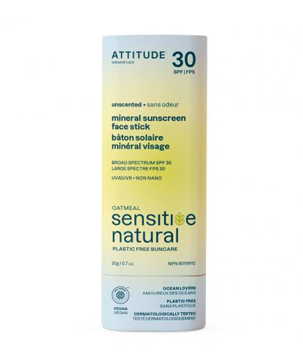 Attitude - Protector solar facial en barra pieles sensibles SPF30 UVB + UVA -  Sin fragancia