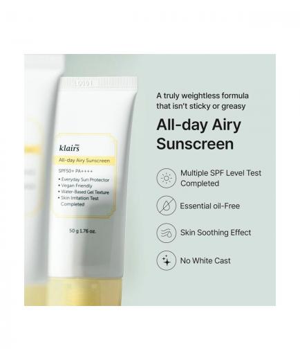 Klairs - Crema solar facial All-day Airy Sunscreen SPF50+ PA++++