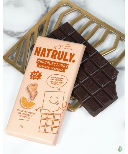 Natruly - Chocolate 72% Chocolicious 85g - Naranja y jengibre