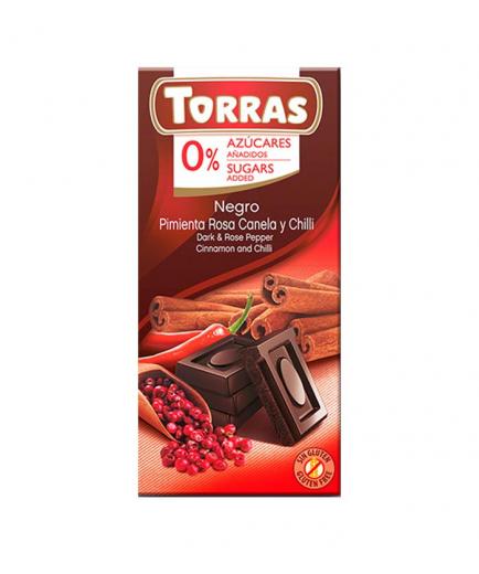 Torras - Dark chocolate and Pink Pepper Cinnamon and Chilli 0% added sugar 75g