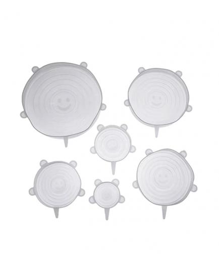 We HouseWare - Tapas elásticas de silicona redondas - 6 piezas - Transparentes